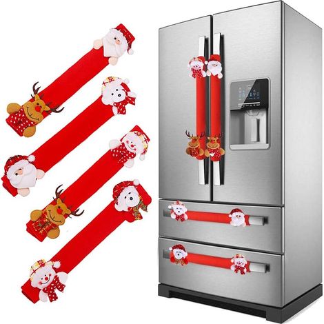 Ensemble de 4 housses de poignées de porte de réfrigérateur sur le thème de Noël, housses de protection pour poignées de porte de réfrigérateur, micro-ondes, four et lave-vaisselle, décorations de Noë