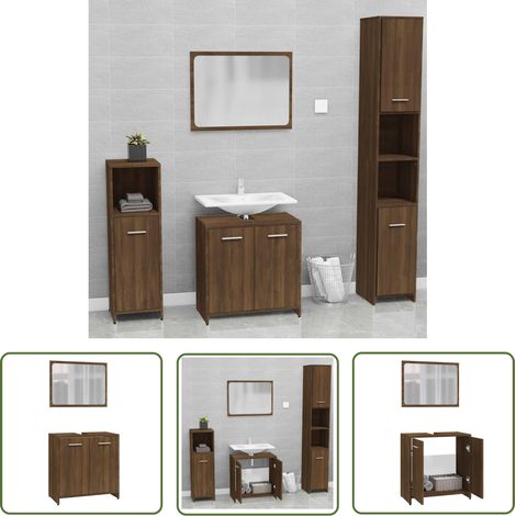 The Living Store Meubles de salle de bain Chêne marron Bois d'ingénierie - Meuble De Salle De Bain - Ensemble De Meubles Salle De Bain - Armoire Salle De Bain - Miroir Salle De Bain - Rangement Salle (1/5)