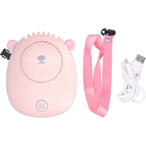 Ventilateur de cou portable mini avec 3 vitesses, recharge USB, pour l'été - Rose (1/5)