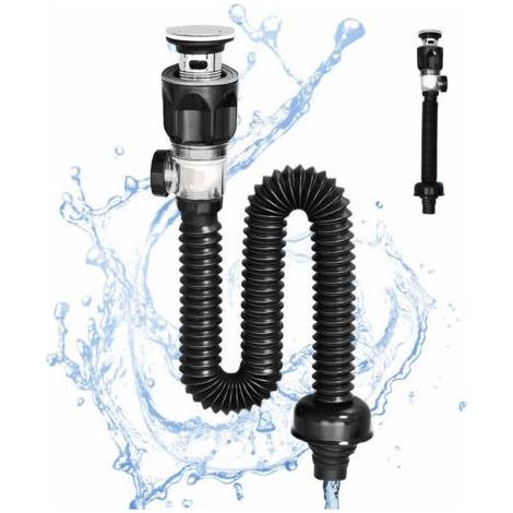 Siphon universel pour lavabo, Kit de vidange pour lavabo de salle de bain, avec tuyau de vidange d'évier en P flexible et extensible, pour trou de vidange de 1-1/4'' et 1-1/2'', (1/4)