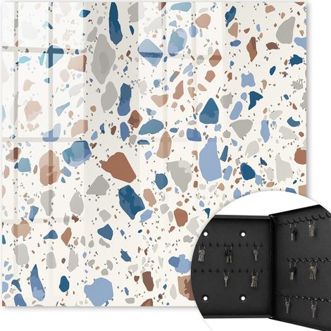 Armoire à clés - (30 cm x 30 cm) - Boîte à clés murale - Coffret de rangement pour clés - Couleur noire - Ouverture vers la droite - Pour maison et bureau - Mosaïque de pierre (1/5)