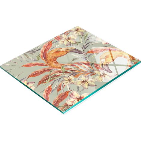 Planche à découper et à servir décorative en verre, motif flamants roses, 60 x 52 cm