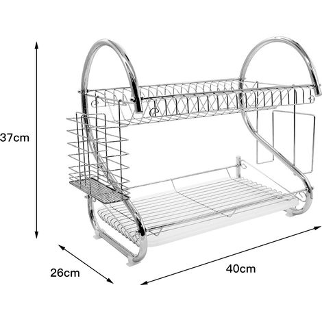 Griglia per scolare stoviglie da cucinaPiatto in acciaio inossidabile a doppio strato singolo (rack principale + gabbia per stuzzicadenti + tagliere)