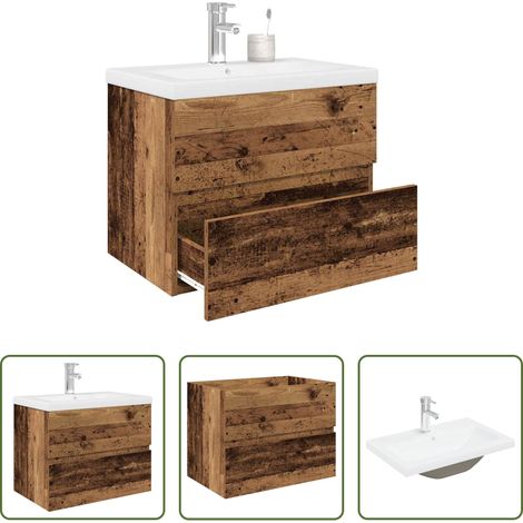 vidaXL Vasque intégrée - Meuble lavabo avec bassin et robinet intégrés vieux bois (1/5)