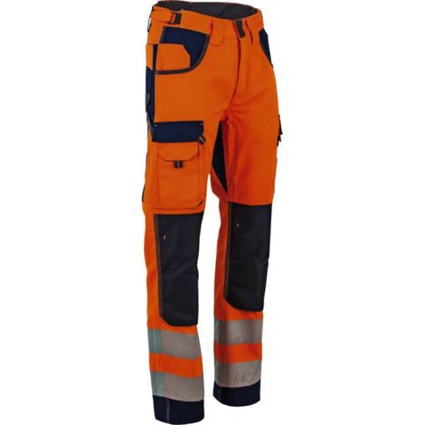 Polarisierte Arbeitshose mit hoher Sichtbarkeit, mehreren Taschen und Kniepolstertaschen - Orange/Marine - T46 - LMA - 1679 T46