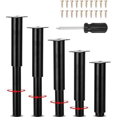 5 patas de cama ajustables universales de 18 a 34 cm con tornillos y destornillador. Ideales para bases de cama, soportes de cama, mesas de centro y sofás. (1/5)