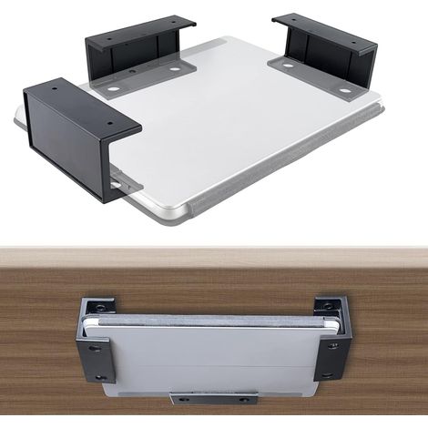 Supports Multifonctionnels sous Le Bureau - Rangement pour Ordinateur Portable, Tablette, Clavier etc. Gagnez de l’Espace et Améliorez Espace de Travail - Installation avec Vis ou Ruban Adhésif (1/4)