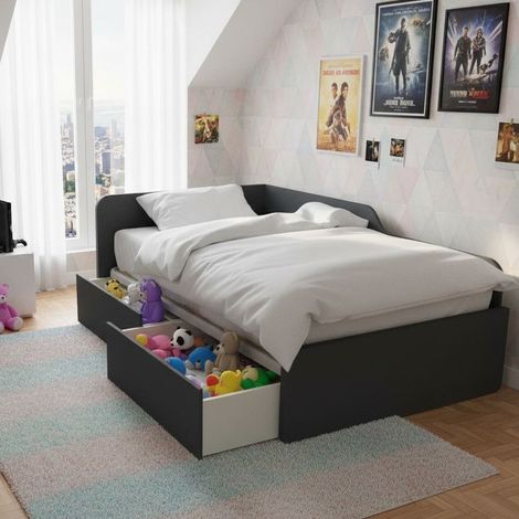 Divano letto singolo 120x190 con cassettoni - Ideale per camerette - Basalto (1/5)