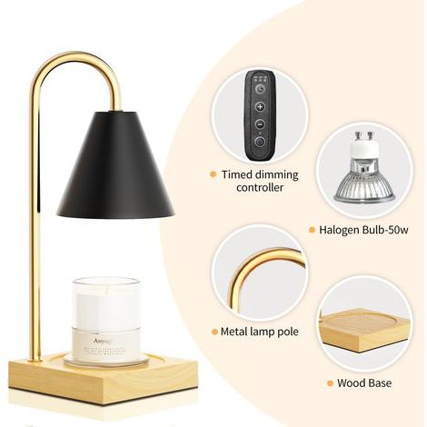Kerzenwärmer, elektrischer Kerzenwärmer, Einzugsgeschenk, Dekoration für neues Zuhause und Schlafzimmer, dimmbarer Wachswärmer, kompatibel mit 2 Glühbirnen (schwarz). (1/5)