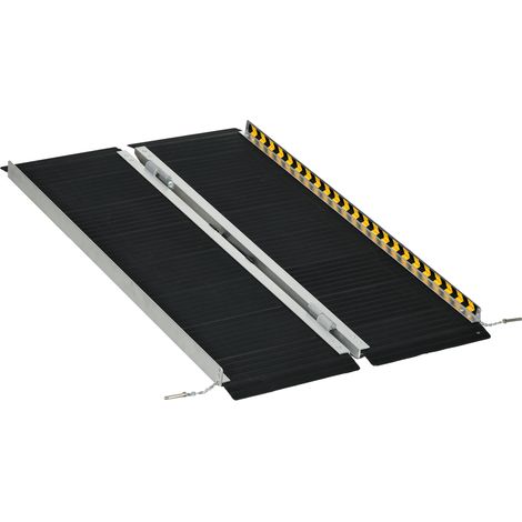 Rampa per Sedia a Rotelle Pieghevole in Alluminio con Deflettori e Adesivi, 122x73.6x5.1 cm, Nero