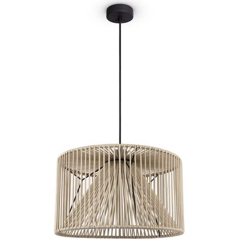 Paco Home Lámpara Colgante LED Salón Lámpara Colgante Comedor Vintage Mimbre Look Boho Lámpara colgante, Schwarz 14 (de)