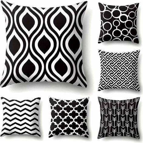 Taie d'oreiller géométrique Super Doux pour canapé-lit Canapé Coussin Housse de Coussin Maison décoratif 45X45cm,Set de 6 (Motif Noir et Blanc) (1/5)