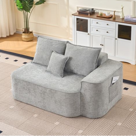 2-Sitzer Sofa grau aus Chenille mit Seitentaschen und montagefreiem Design (1/5)