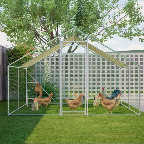 Gallinero grande (303x400x200 cm), con techo impermeable, puerta con cierre, estructura de metal, gris (1/5)