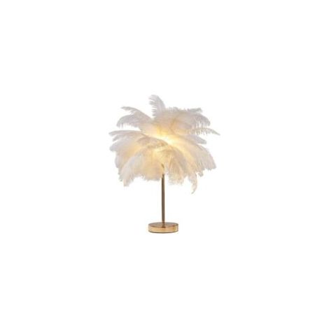 Kreative weiße Straußenfeder-Tischleuchte, Nachttischlampe, luxuriöses und elegantes Lampenschirm-Nachtlicht, wiederaufladbar, weiß - Crezuo (1/4)