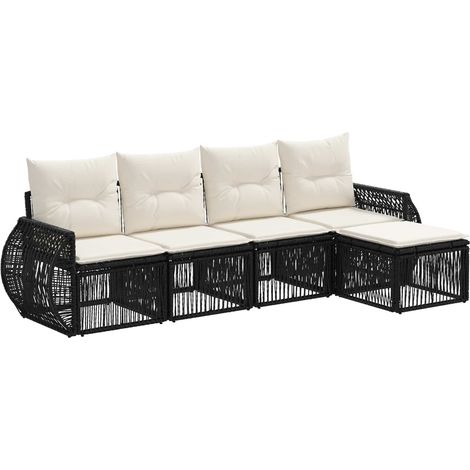 vidaXL Set Divano da Giardino 5 pcs Nero e Bianco Crema polyrattan