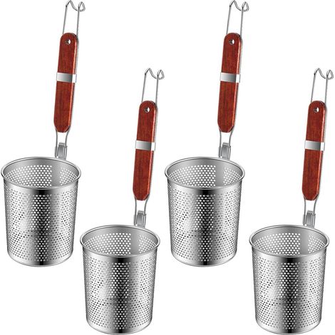 Cesta de acero inoxidable para cocinar pasta con mango de madera (1/5)