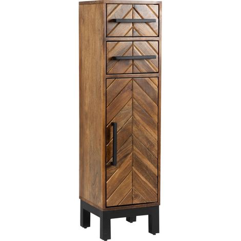 Parquet 1 Door 2 Drawer Cabinet - Mango Wood/Iron - L30 x W30 x H110 cm - PP Finish