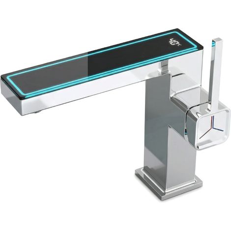 Robinet de salle de bain LED digital pour lavabo monocommande en Laiton style technologique chrome (1/5)