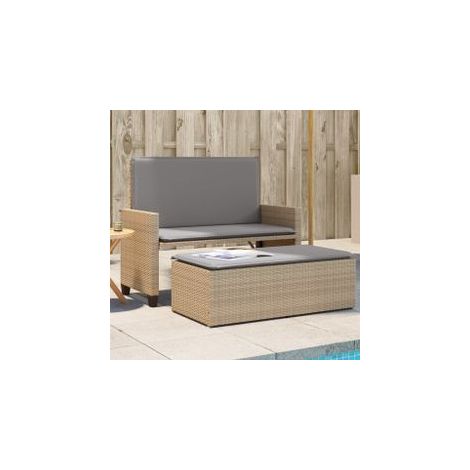Banc de jardin et coussins et repose-pied beige résine tressée (1/5)