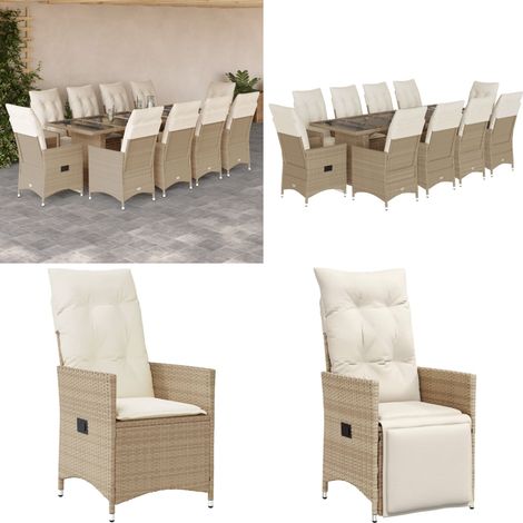 Ensemble de bistro de jardin 11 pcs coussins beige poly rotin - Chaise de jardin - Coussin de jardin (1/5)