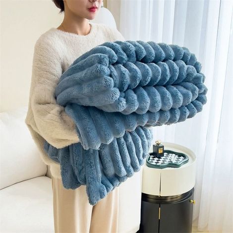 Couverture douillette, 120 x 200 cm couvre-lit/couverture de canapé chaude et moelleuse pour maman, femme et petite amie,Bleu (1/5)
