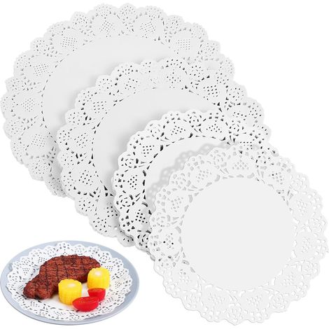 Napperons Haute Absorption D'huile, Multifonctionnels 300 en Papier Blanc Ronds Bords en Dentelle Décorative Cuisine Service de Desserts (1/5)