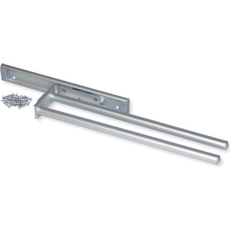 1 - Porte-Serviettes Extensible - Support Cuisine Salle De Bain - 2 Bras Pivotants 90 Degrés - Aluminium Anodisé Mat - Montage Latéral Ou Sous Plan - Gris - 44cm