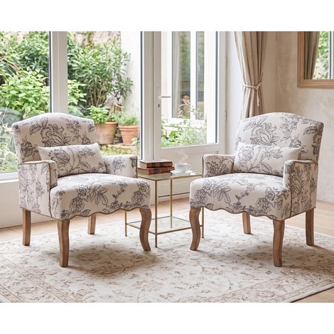Wahson Fauteuil Salon en lin avec pieds en bois massif – Coussin épais pour confort – Design vintage – Dimensions 86x70x71cm – Disponible en gris et beige