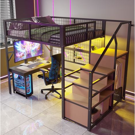 letto 140x200 LED scala metallo nero HAVRYA (1/5)