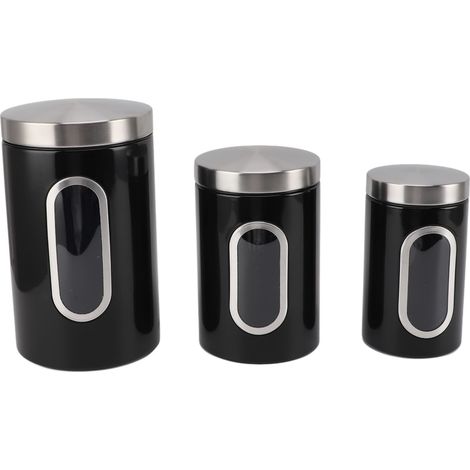 Ensemble de boîtes de cuisine avec fenêtre transparente, 3 pièces, récipient à café hermétique, organisateur de thé, boîte à sucre, décor de Bar à domicile, noir
