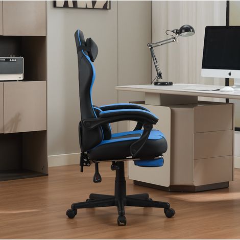 Sedia gaming con tasca posteriore in PVC blu nero OKMYHOME (1/5)