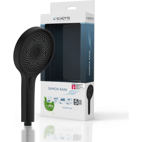 SCHÜTTE Doccetta SAMOA RAIN Tecnologia a getto di velluto Soffione doccia con oltre 300 ugelli 3 tipi di getto regolabili Soffione doccia anticalcare per la doccia Nero (1/5)