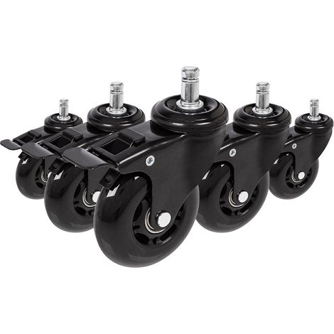 5x Hartbodenrollen ROLO SKATE 11mm / 75 mm Büro-Stuhl-Rollen inkl. Bremse schwarz (5er Pack) (1/5)