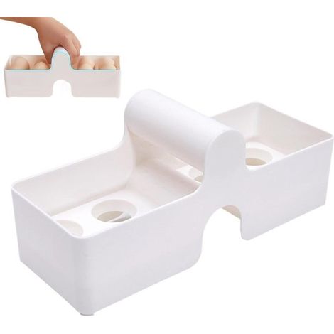 Organizador de huevos para refrigerador - Bandeja apilable para huevos - Organizador de cocina - Asa portátil - 27 x 11,8 x 12,4 cm - Blanco (1/5)