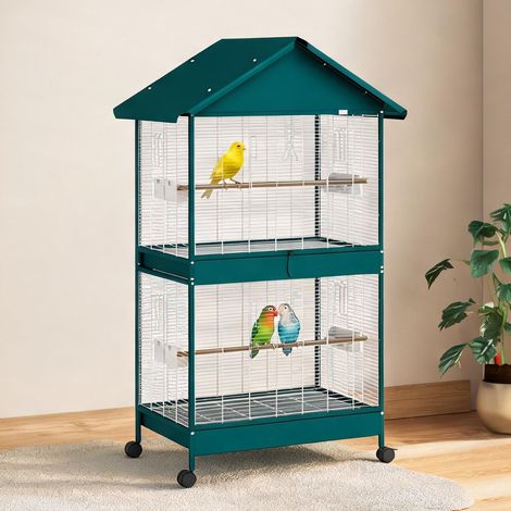 Cage pour oiseaux vert en acier 94 x 70 x 158 cm (1/5)