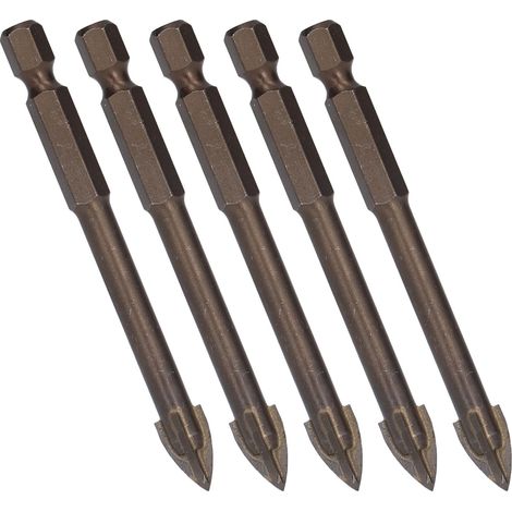 5 Pièces Foret à Percer Croisé 1/4 Pouce Tige Hexagonale pour Carrelage, Verre, Céramique, Béton - Outil en Alliage Dur 8mm (1/5)