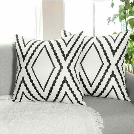 Set mit 2 schwarz-weißen geometrischen Outdoor-Kissenbezügen, Kissenbezug, Kopfkissen, Sofakissen, Boho-Azteken-Dekor-Kissenbezug für Sofa, Bett, Terrasse, Balkon, Garten ( (1/5)