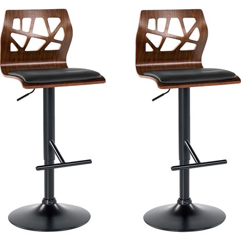 Conjunto de 2 sillas de bar giratorias ajustable de piel sintética negro madera oscura Petersburg II