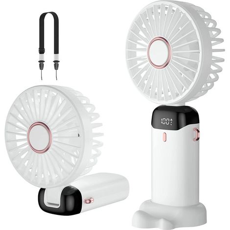 1 Mini ventilateur, 5 vitesses, écran LED, batterie 4000 mAh, base amovible, USB-C, maison, bureau, voyage (1/5)