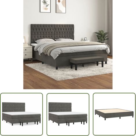 The Living Store Boxspringbett mit Matratze Dunkelgrau 180x200 cm Samt - Samtbett - Boxspringbett - Doppelbett - Bettauflage - Nachttisch (1/5)