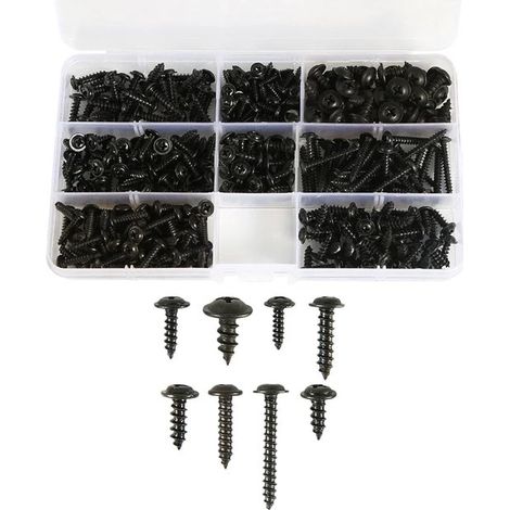 Viti autofilettanti, 340 pezzi, M3, M3.5, M4, M4.8, acciaio al carbonio, nere, testa Phillips, con scatola assortita (1/5)