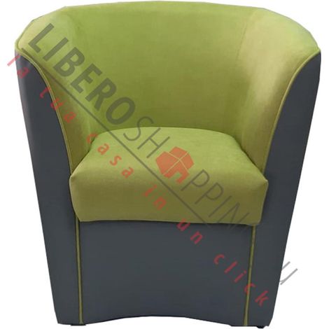 Poltrona VALENTINA BICOLORE in ecopelle GRIGIO e seduta tessuto VERDE (1/2)