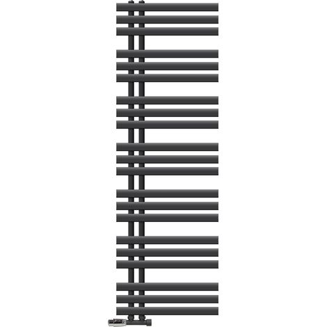 LuxeBath Badheizkörper Iron EM 500x1600 mm Anthrazit Seitenanschluss mit Anschlussgarnitur und Thermostat Eck Wand, Design Heizkörper Bad Heizung Handtuchwärmer Handtuchtrockner Handtuchheizkörper
