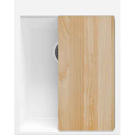 PRIMAGRAN Evier Cuisine en Granit 38x50cm,Lavabo 1 bac + Kit de Vidage + Planche à Découper, Évier à Encastrer au meuble 40cm - Oslo, Blanc (1/5)