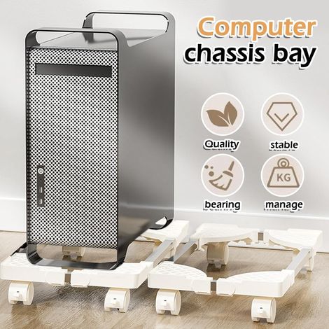 Supporto per PC sotto la scrivania: supporto mobile per CPU con ruote bloccabili, supporto per PC tower antiscivolo, dimensioni regolabili, carrello per PC tower per la maggior parte dei PC (bianco) (1/4)