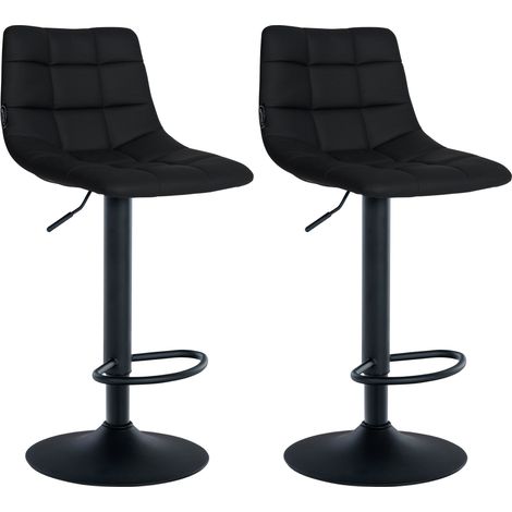 Conjunto de 2 taburetes de bar en base sintética negra, base metálica negra mate, regulables en altura y reposapiés TDB10637