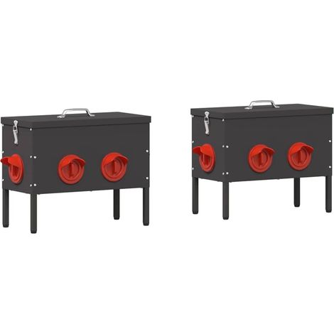 Chicken Feeder 2 pcs Black 41.5 x 20.5 x 33 cm vidaXL