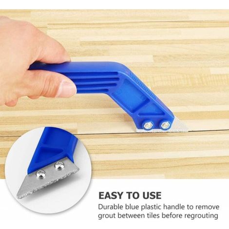 Lot de 4 outils de retrait de la mortier, râpe-joints, grattoir pour carrelage, cuisine, salle de bain, sol et carrelage de nettoyage bleu et noir (1/4)