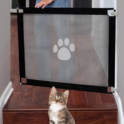 Barrera para perros - Puerta de seguridad para mascotas - Separa a las mascotas - No requiere perforación - 100 x 80 cm - Negro (1/5)